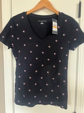 Tommy Hilfiger Navy V-Neck Tee with Red & White Star Print